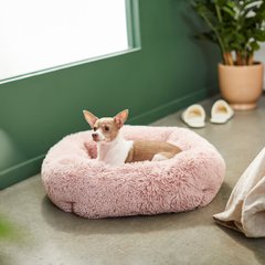 Frisco Long Faux Fur Bolster Cat & Dog Bed, Blush Pink, Small