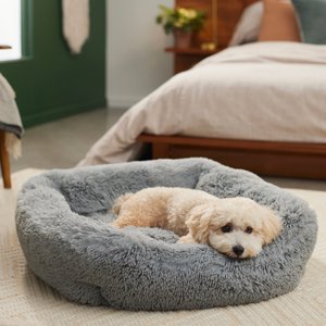 Frisco Eyelash Rectangular Bolster Cat & Dog Bed, Medium, Gray
