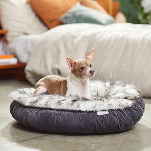 Frisco Faux Fur Velvet Round Bolster Cat & Dog Bed, Small, Gray