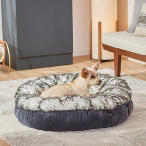 Frisco Faux Fur Velvet Round Bolster Cat & Dog Bed, Medium, Gray