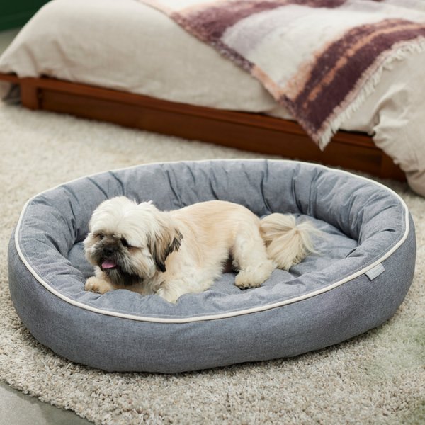 Discontinued - FRISCO Chambray Oval Bolster Cat & Dog Bed, Large ...