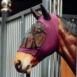 Horze Equestrian Soft Stretch Horse Fly Mask, Dark Red, Horse