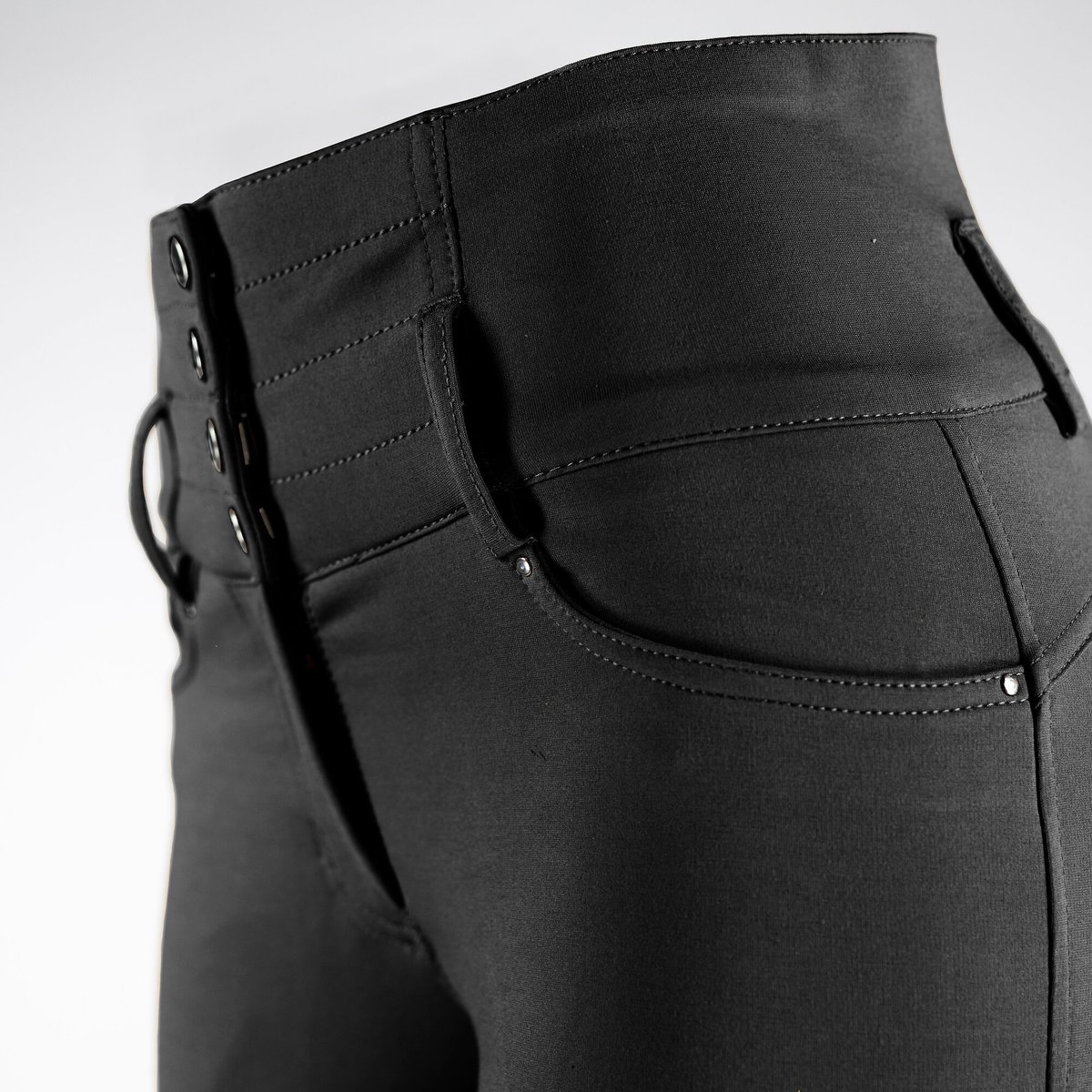 HORZE Women's Tara High Waist Horse Riding Breeches - ALOS Leather Full Seat, 4-Button Closure, Breathable & Stretchy - Equestrian Breeches
