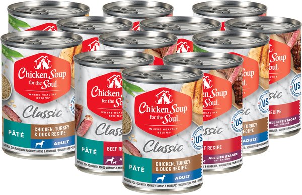 Chicken Soup for the Soul Classic Adult Chicken, Turkey & Duck Recipe & Beef Pate Recipe Wet Dog Food, 13-oz can, case of 12 slide 1 of 5