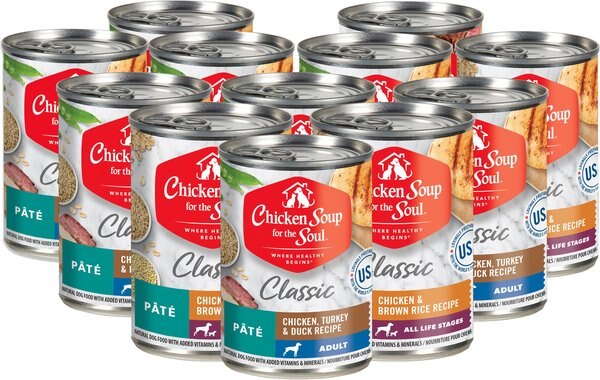 Chicken Soup for the Soul Classic Adult Chicken, Turkey & Duck Recipe & Chicken & Brown Rice Pate Recipe Wet Dog Food, 13-oz can, case of 12 slide 1 of 5