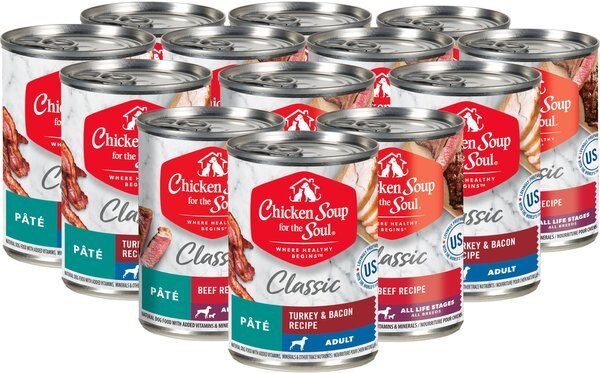 Chicken Soup for the Soul Classic Turkey & Bacon Recipe & Beef Pate Recipe Wet Dog Food, 13-oz can, case of 12 slide 1 of 5