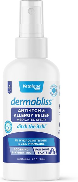 Vetnique Labs Dermabliss Hydrocortisone Anti-Itch & Allergy Relief Soothing & Hydrating Medicated Dog & Cat Spray, 4-oz bottle slide 1 of 9