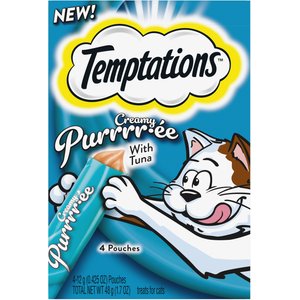 Temptations Creamy Puree with Tuna Lickable, Squeezable Cat Treat, 12-gram pouch, 4 count