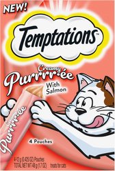 Temptations Creamy Puree with Salmon Lickable Cat Treats, 12-gram pouch, 4 count