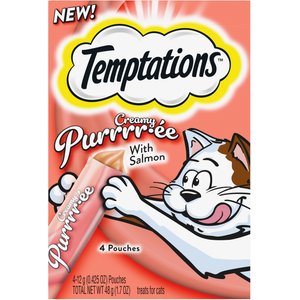 Temptations Creamy Puree with Salmon Lickable Cat Treats, 12-gram pouch, 4 count