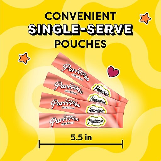 Temptations Creamy Puree with Salmon Lickable, Squeezable Cat Treat, 12-gram pouch, 4 count