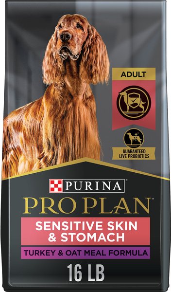 Purina Pro Plan Sensitive Skin & Stomach Adult w/Probiotics Turkey & Oat Meal Formula High Protein Dry Dog Food, 16-lb bag slide 1 of 10