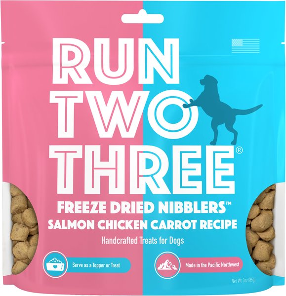 Run Two Three Salmon Chicken Carrot Recipe Freeze-Dried Nibblers Dog Treats, 3-oz bag slide 1 of 6