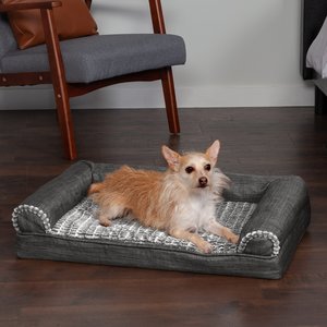 FurHaven Luxe Fur & Performance Linen Orthopedic Sofa Cat & Dog Bed w/Removable Cover, Charcoal, Medium