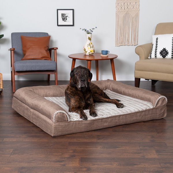 FURHAVEN Luxe Fur & Performance Linen Orthopedic Sofa Cat & Dog Bed ...