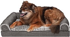 FurHaven Luxe Fur & Performance Linen Cooling Gel Top Sofa Cat & Dog Bed with Removable Cover, Charcoal, Large