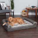 FurHaven Luxe Fur & Performance Linen Cooling Gel Top Sofa Cat & Dog Bed with Removable Cover, Charcoal, Jumbo
