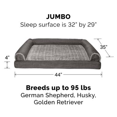 Show full view: FurHaven Luxe Fur & Performance Linen Cooling Gel Top Sofa Cat & Dog Bed with Removable Cover, Charcoal, Jumbo slide 5 of 10