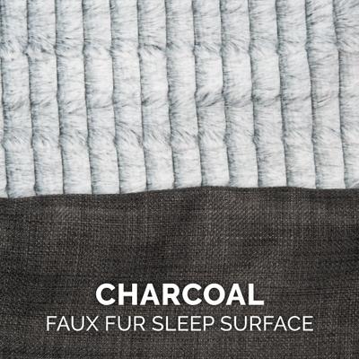 Show full view: FurHaven Luxe Fur & Performance Linen Cooling Gel Top Sofa Cat & Dog Bed with Removable Cover, Charcoal, Jumbo slide 9 of 10