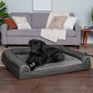 FurHaven Luxe Fur & Performance Linen Cooling Gel Top Sofa Cat & Dog Bed with Removable Cover, Charcoal, Jumbo Plus