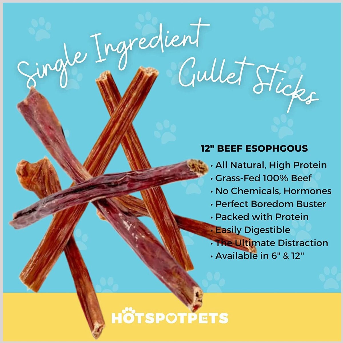 HOTSPOT PETS Beef Gullet Sticks Dog Chew Treats, 12in, 50 count