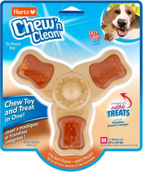 Hartz Chew ‘n Clean Chew Chicken Flavored Tri-Point Dog Treat & Chew Toy, Medium slide 1 of 6