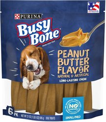 Busy Bone, Long-Lasting Peanut Butter Flavor Small/Medium Dog Treats, 6 count pouch