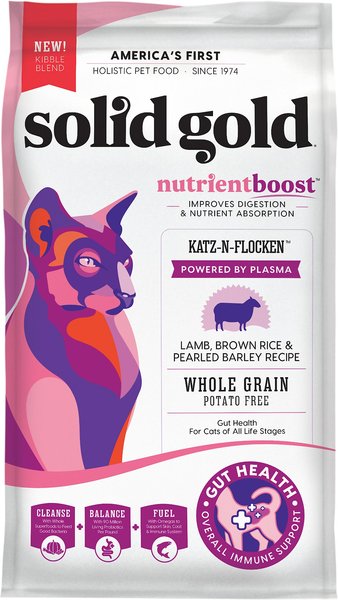 Solid Gold NutrientBoost Katz-N-Flocken Lamb, Brown Rice & Pearled Barley Recipe Dry Cat Food, 4-lb bag slide 1 of 8