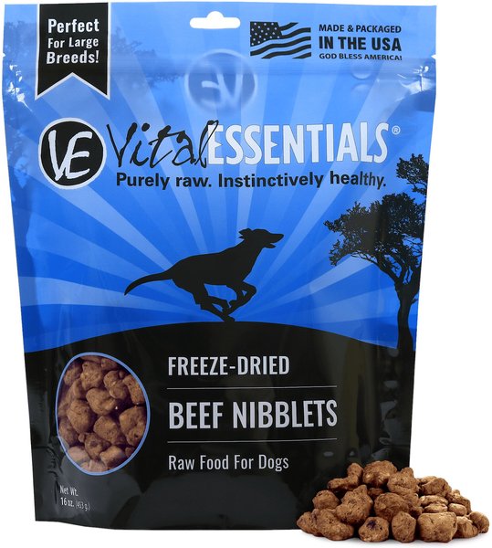 Vital Essentials Beef Nibblets Grain-Free Freeze-Dried Dog Food, 1-lb bag slide 1 of 4