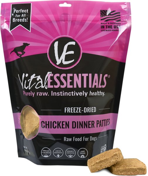 Vital Essentials Chicken Dinner Patties Grain-Free Freeze-Dried Dog Food, 14-oz bag slide 1 of 5