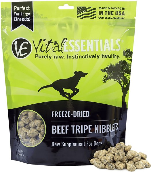Vital Essentials Freeze-Dried Beef Tripe Nibblets Raw Digestive Supplement for Dogs, 1-lb bag slide 1 of 4