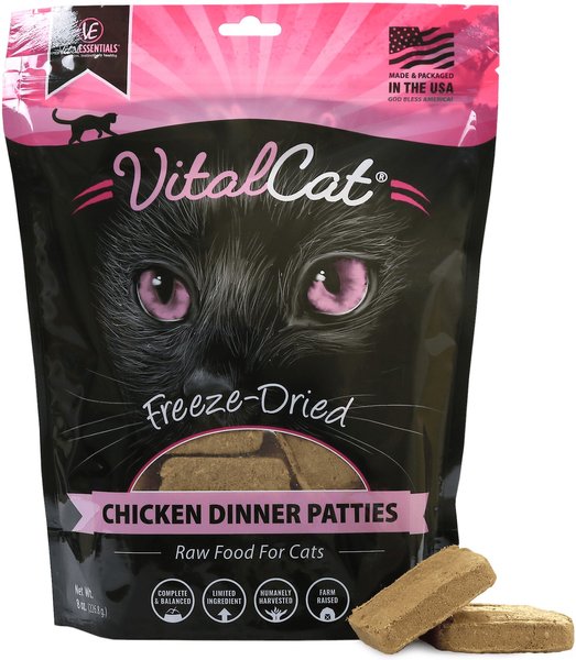 Vital Essentials Chicken Dinner Patties Grain-Free Limited Ingredient Freeze-Dried Cat Food, 8-oz bag slide 1 of 5