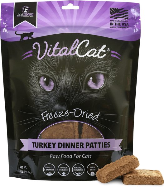 Vital Essentials Turkey Dinner Patties Grain-Free Limited Ingredient Freeze-Dried Cat Food, 8-oz bag slide 1 of 6