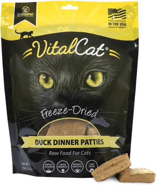 Vital Essentials Duck Dinner Patties Grain-Free Limited Ingredient Freeze-Dried Cat Food, 8-oz bag slide 1 of 5