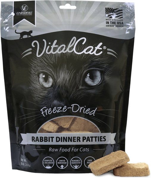 Vital Essentials Rabbit Dinner Patties Grain-Free Limited Ingredient Freeze-Dried Cat Food, 8-oz bag slide 1 of 5