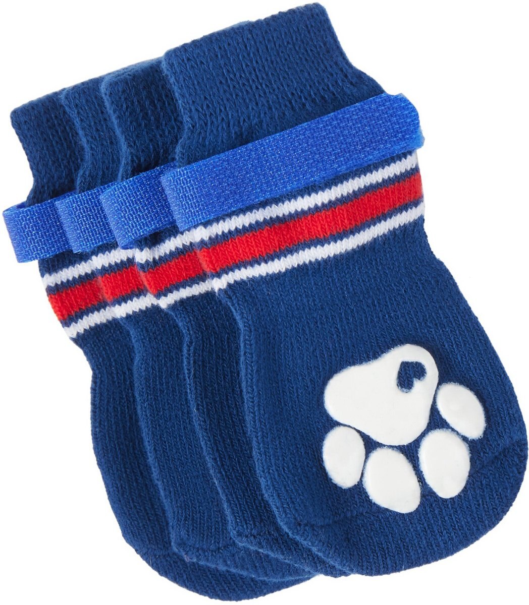 FRISCO NonSkid Navy Dog Socks, Red & White Stripe, Size 1
