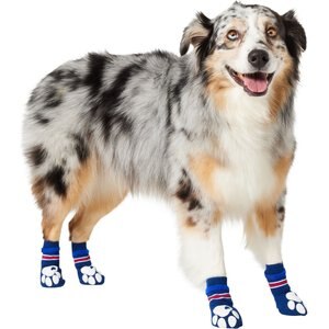 Frisco Non-Skid Navy Dog Socks, Red & White Stripe, Size 5