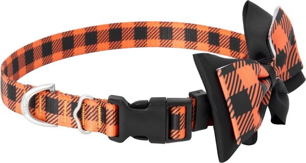 Frisco Halloween Plaid Dog Collar with Bow, Large slide 1 of 7