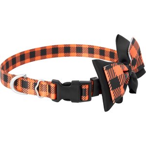 Frisco Halloween Plaid Dog Collar with Bow, Large
