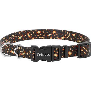 Frisco Scary Pumpkins Dog Collar, Medium: 14 to 20-in neck, 3/4-in wide