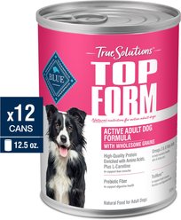 Blue Buffalo True Solutions Top Form Active Breed Wholesome Grains Adult Wet Dog Food, 12.5-oz can, case of 12