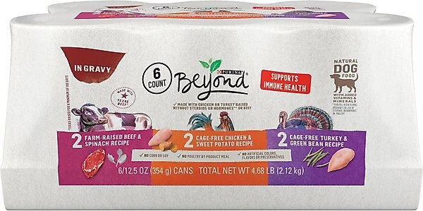 Purina Beyond Beef, Chicken & Turkey Recipes Variety Pack Grain-Free Wet Dog Food, 12.5-oz can, case of 12 slide 1 of 10