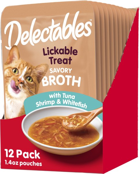 Hartz Delectables Savory Broths Tuna, Shrimp & Whitefish Lickable Cat Treats, 1.4-oz pouch, pack of 12 slide 1 of 9