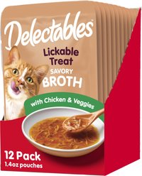 Hartz Delectables Savory Broths Chicken & Veggies Grain-Free Lickable Cat Treats, 1.4-oz pouch, pack of 12