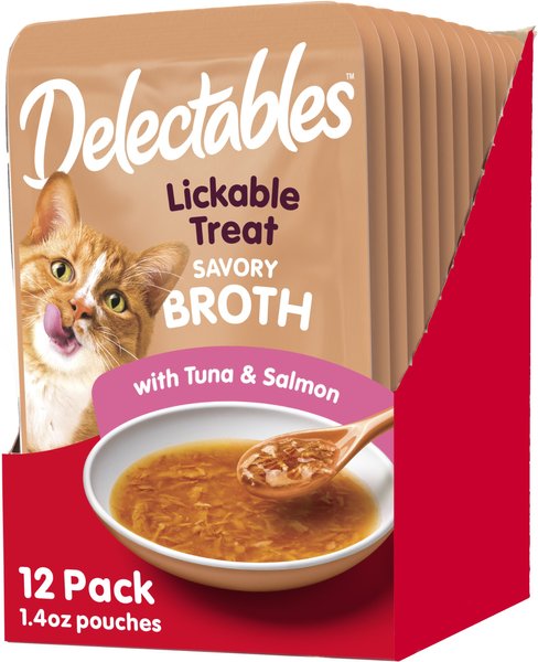 Hartz Delectables Savory Broths Tuna & Salmon Grain-Free Lickable Cat Treats, 1.4-oz pouch, pack of 12 slide 1 of 8