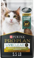 Purina Pro Plan LIVECLEAR Adult Weight Management Formula Dry Cat Food, 5.5-lb bag