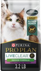 Purina Pro Plan LIVECLEAR Adult Indoor Formula Dry Cat Food, 3.2-lb bag
