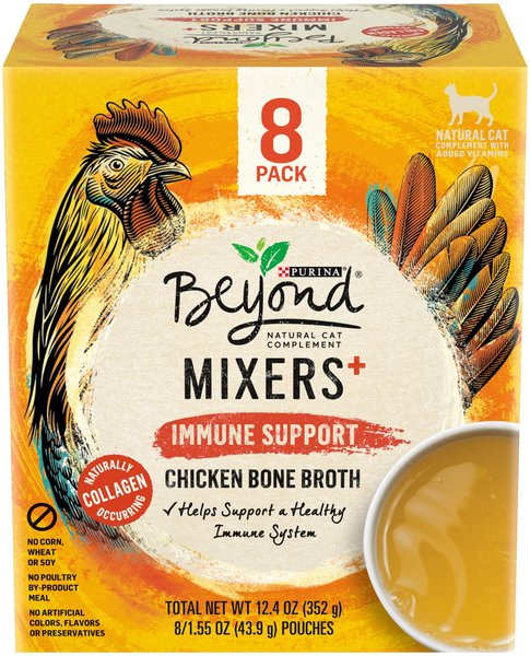 Purina Beyond Mixers+ Immune Support Chicken Bone Broth Natural Wet Cat Food, 1.55-oz pouch, case of 8 slide 1 of 9