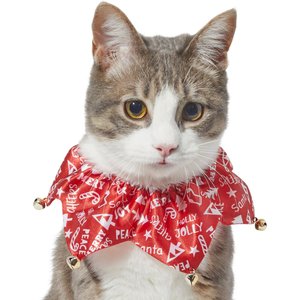 Frisco Merry Print Cat Ruffle Collar with Bells, One Size