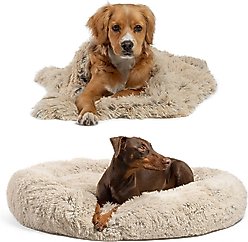 Best Friends by Sheri Throw Shag Blanket, Taupe, Standard & Best Friends by Sheri The Original Calming Shag Fur Donut Cuddler Cat & Dog Bed, Taupe, X-Large